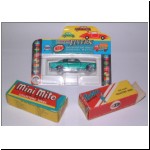 'Mini Mite' and 'Pee Wee' boxes for different USA distributors, plus a Dutch 'Litteltois' blister pack sold in the USA with a Flyers label over the Litteltois name